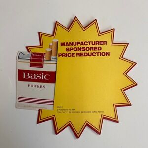 Vintage Basic Filters Cigarette Advertising Sign Cardstock Starburst Store Displ
